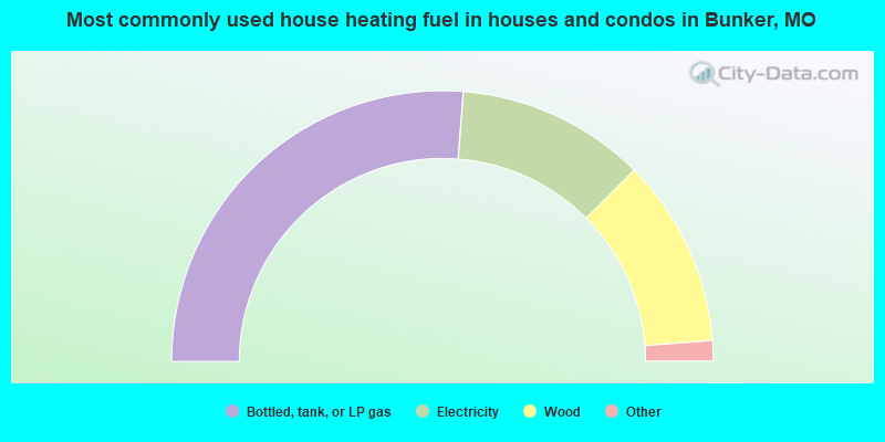 Most commonly used house heating fuel in houses and condos in Bunker, MO