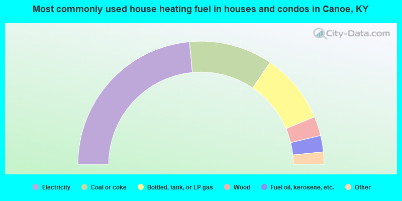 Most commonly used house heating fuel in houses and condos in Canoe, KY