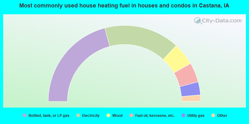 Most commonly used house heating fuel in houses and condos in Castana, IA