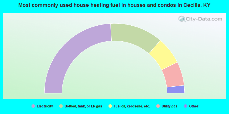 Most commonly used house heating fuel in houses and condos in Cecilia, KY