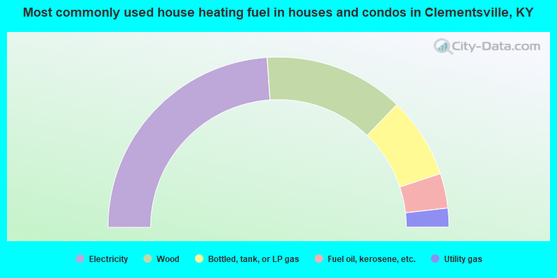 Most commonly used house heating fuel in houses and condos in Clementsville, KY