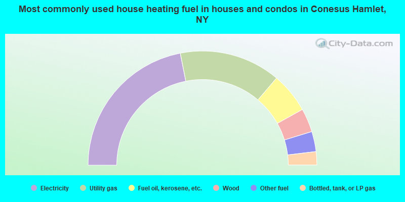 Most commonly used house heating fuel in houses and condos in Conesus Hamlet, NY