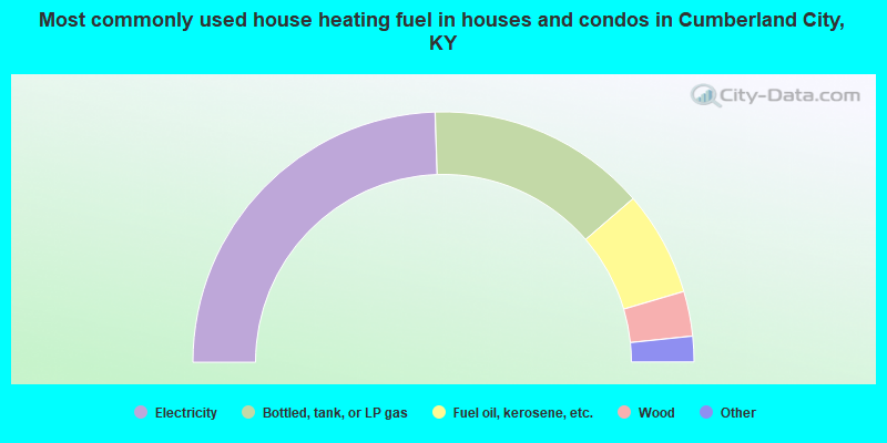 Most commonly used house heating fuel in houses and condos in Cumberland City, KY