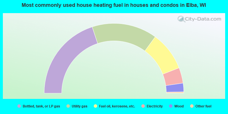 Most commonly used house heating fuel in houses and condos in Elba, WI