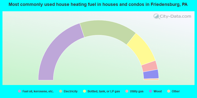 Most commonly used house heating fuel in houses and condos in Friedensburg, PA