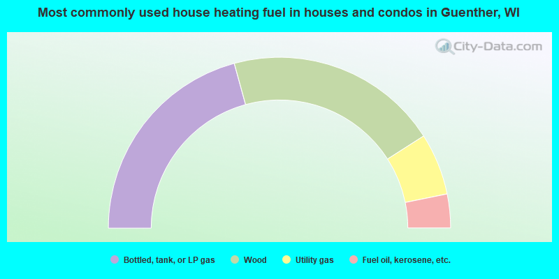 Most commonly used house heating fuel in houses and condos in Guenther, WI
