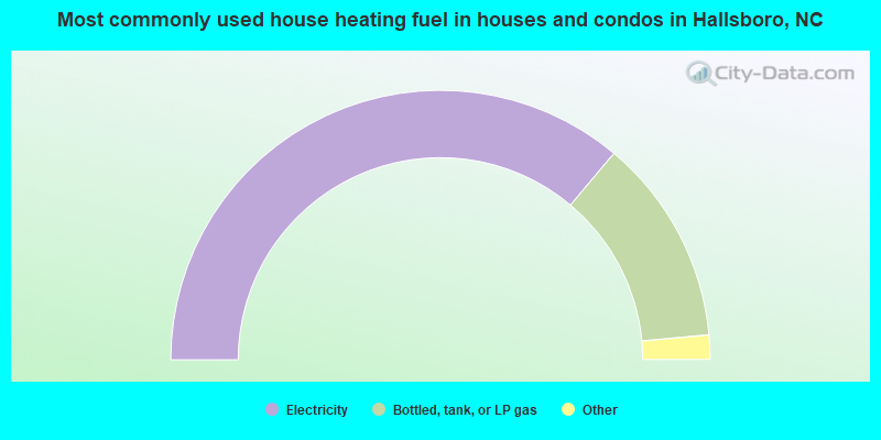 Most commonly used house heating fuel in houses and condos in Hallsboro, NC