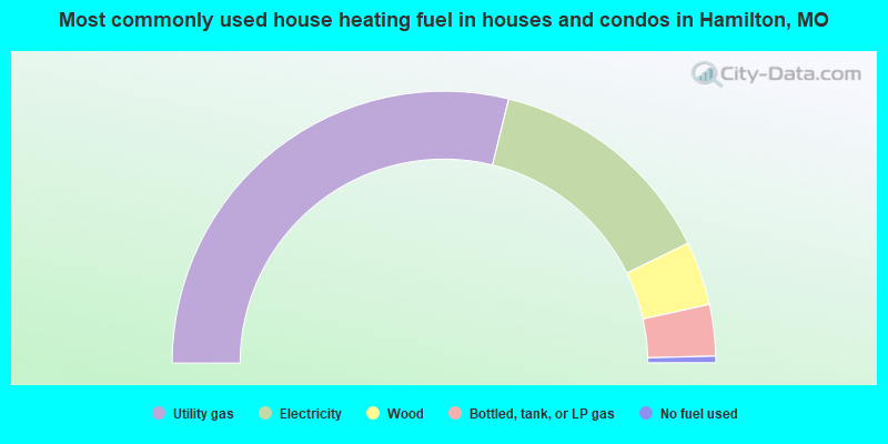 Most commonly used house heating fuel in houses and condos in Hamilton, MO