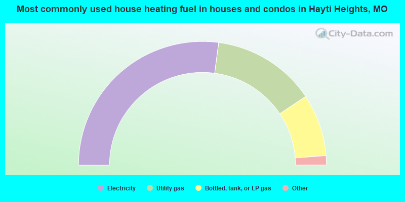 Most commonly used house heating fuel in houses and condos in Hayti Heights, MO