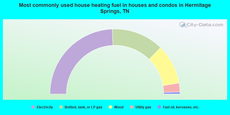 Most commonly used house heating fuel in houses and condos in Hermitage Springs, TN