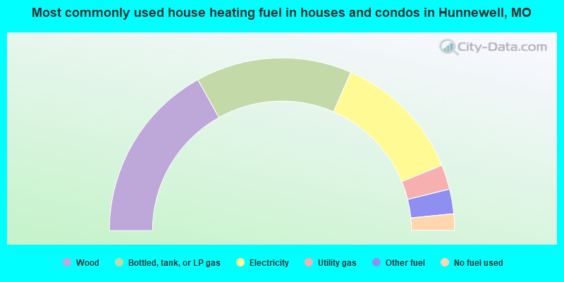 Most commonly used house heating fuel in houses and condos in Hunnewell, MO