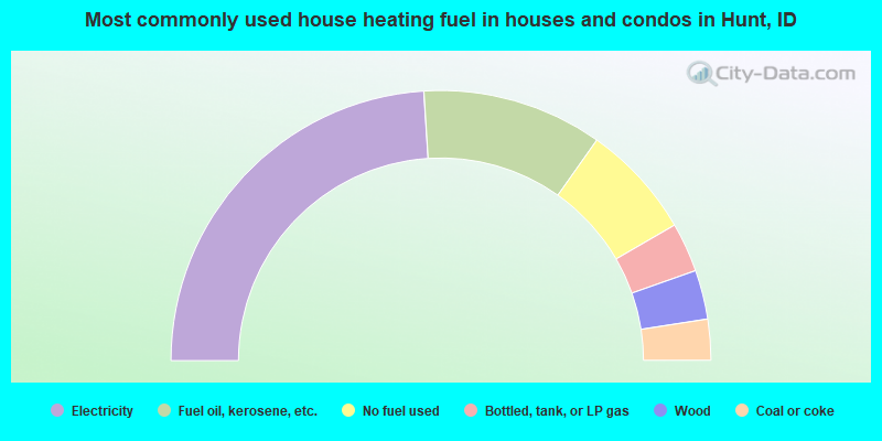 Most commonly used house heating fuel in houses and condos in Hunt, ID