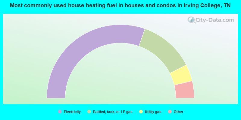 Most commonly used house heating fuel in houses and condos in Irving College, TN