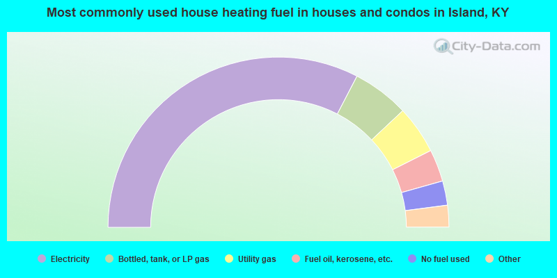 Most commonly used house heating fuel in houses and condos in Island, KY