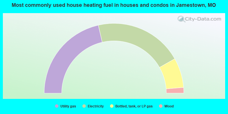 Most commonly used house heating fuel in houses and condos in Jamestown, MO