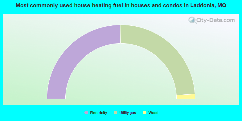 Most commonly used house heating fuel in houses and condos in Laddonia, MO
