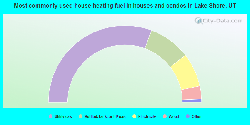 Most commonly used house heating fuel in houses and condos in Lake Shore, UT