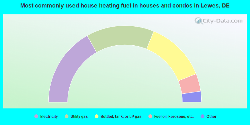Most commonly used house heating fuel in houses and condos in Lewes, DE