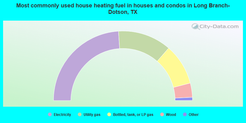 Most commonly used house heating fuel in houses and condos in Long Branch-Dotson, TX