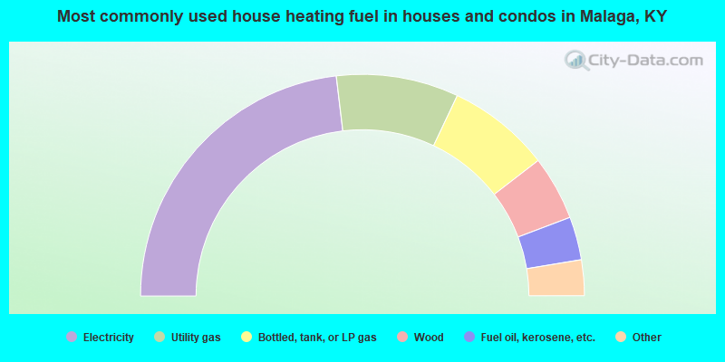 Most commonly used house heating fuel in houses and condos in Malaga, KY