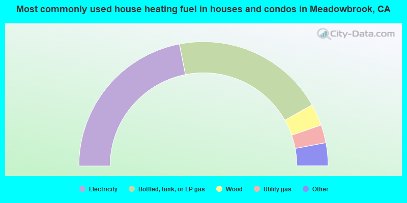 Most commonly used house heating fuel in houses and condos in Meadowbrook, CA