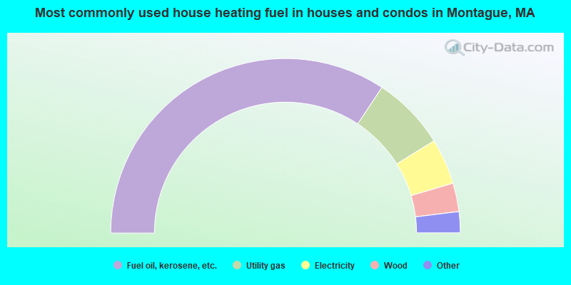 Most commonly used house heating fuel in houses and condos in Montague, MA