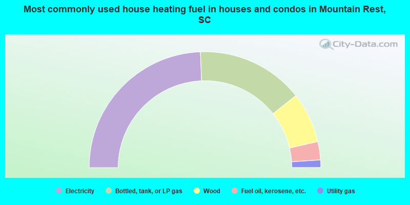 Most commonly used house heating fuel in houses and condos in Mountain Rest, SC