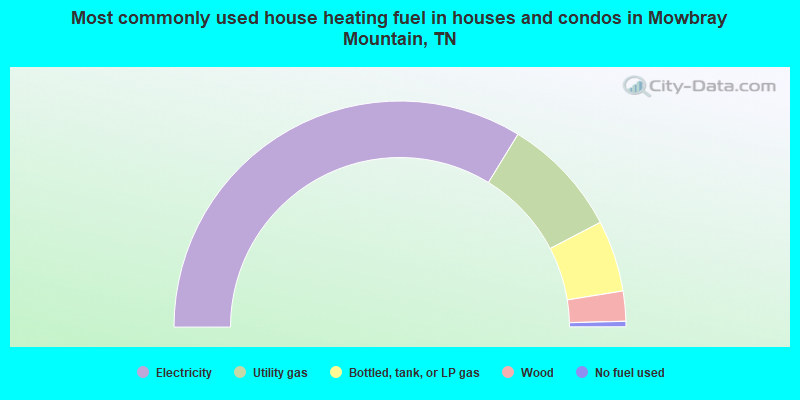 Most commonly used house heating fuel in houses and condos in Mowbray Mountain, TN