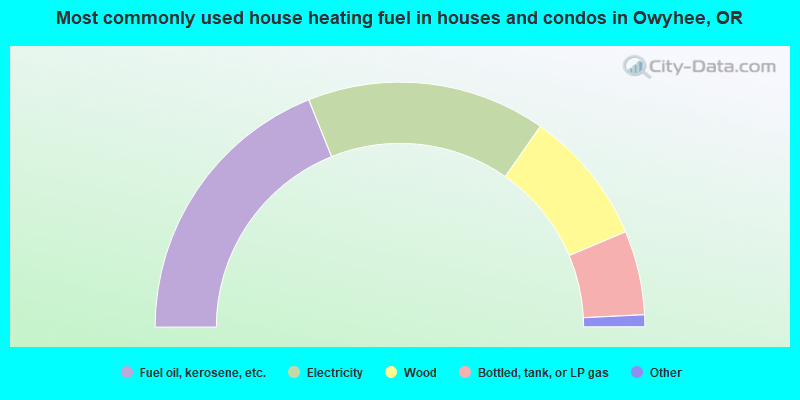 Most commonly used house heating fuel in houses and condos in Owyhee, OR
