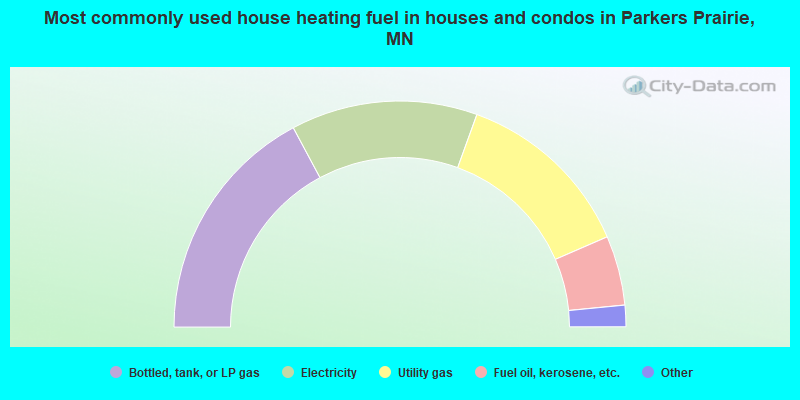 Most commonly used house heating fuel in houses and condos in Parkers Prairie, MN