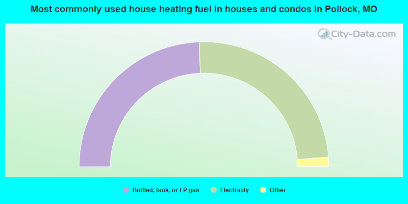 Most commonly used house heating fuel in houses and condos in Pollock, MO