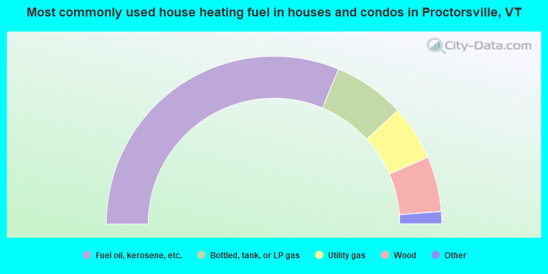 Most commonly used house heating fuel in houses and condos in Proctorsville, VT