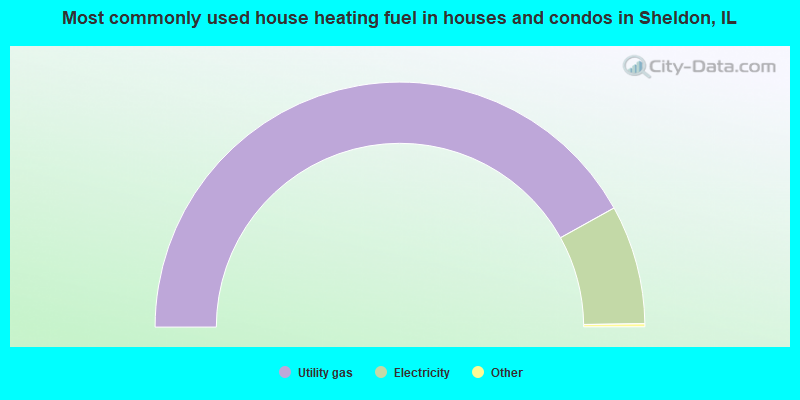 Most commonly used house heating fuel in houses and condos in Sheldon, IL