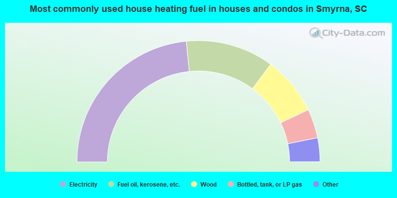 Most commonly used house heating fuel in houses and condos in Smyrna, SC
