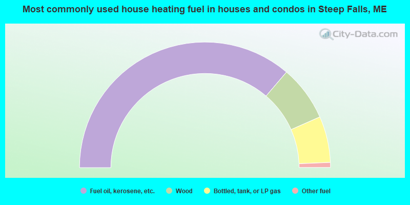 Most commonly used house heating fuel in houses and condos in Steep Falls, ME