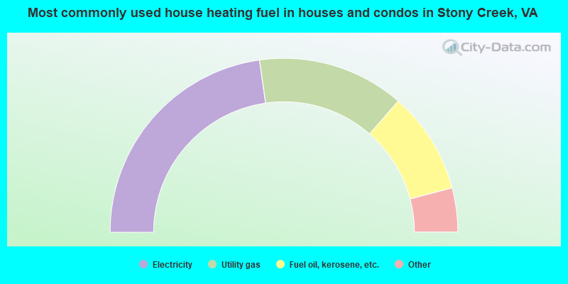 Most commonly used house heating fuel in houses and condos in Stony Creek, VA