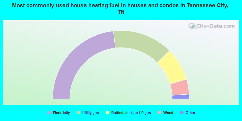 Most commonly used house heating fuel in houses and condos in Tennessee City, TN