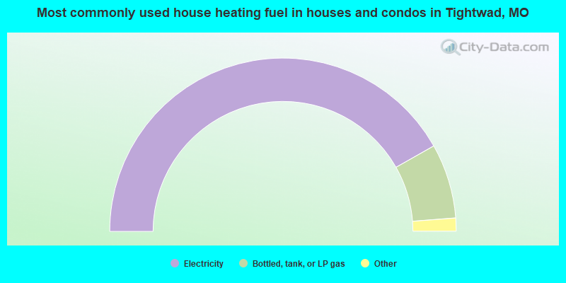 Most commonly used house heating fuel in houses and condos in Tightwad, MO