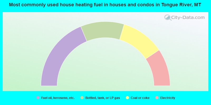 Most commonly used house heating fuel in houses and condos in Tongue River, MT