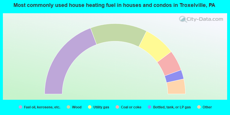 Most commonly used house heating fuel in houses and condos in Troxelville, PA