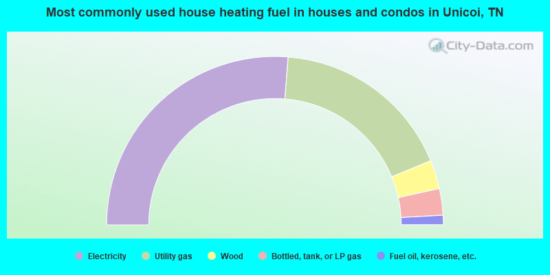 Most commonly used house heating fuel in houses and condos in Unicoi, TN