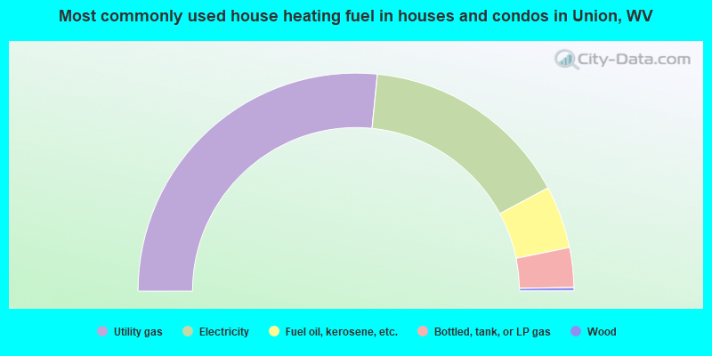 Most commonly used house heating fuel in houses and condos in Union, WV
