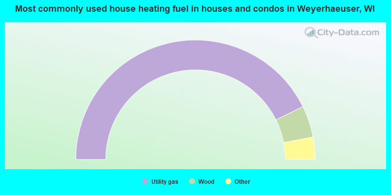 Most commonly used house heating fuel in houses and condos in Weyerhaeuser, WI