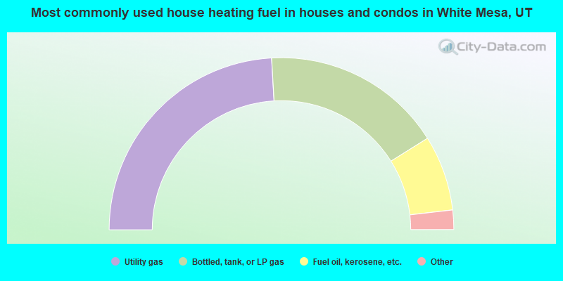 Most commonly used house heating fuel in houses and condos in White Mesa, UT