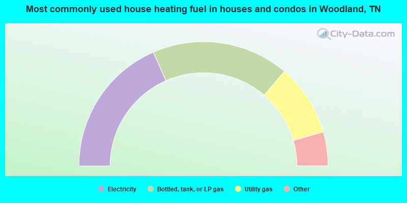 Most commonly used house heating fuel in houses and condos in Woodland, TN