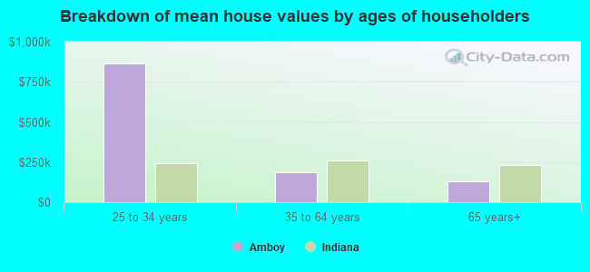 Breakdown of mean house values by ages of householders