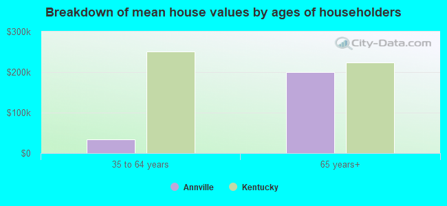 Breakdown of mean house values by ages of householders