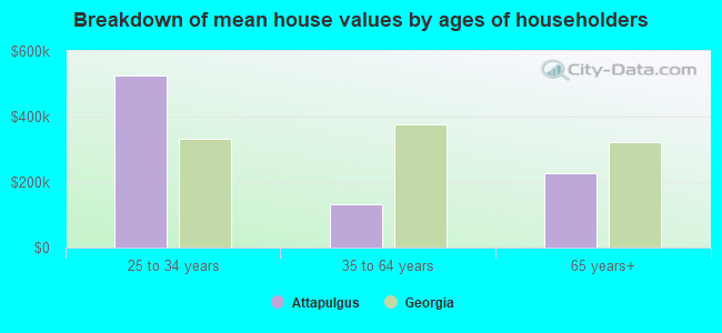 Breakdown of mean house values by ages of householders