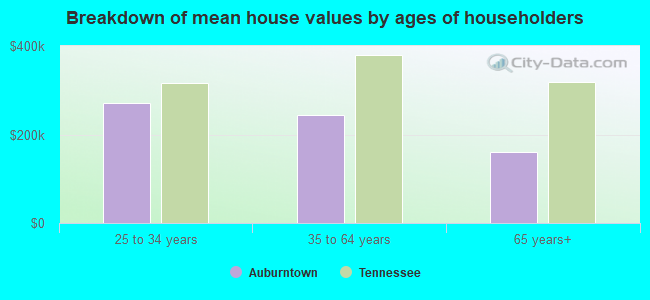 Breakdown of mean house values by ages of householders