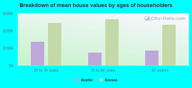 Breakdown of mean house values by ages of householders